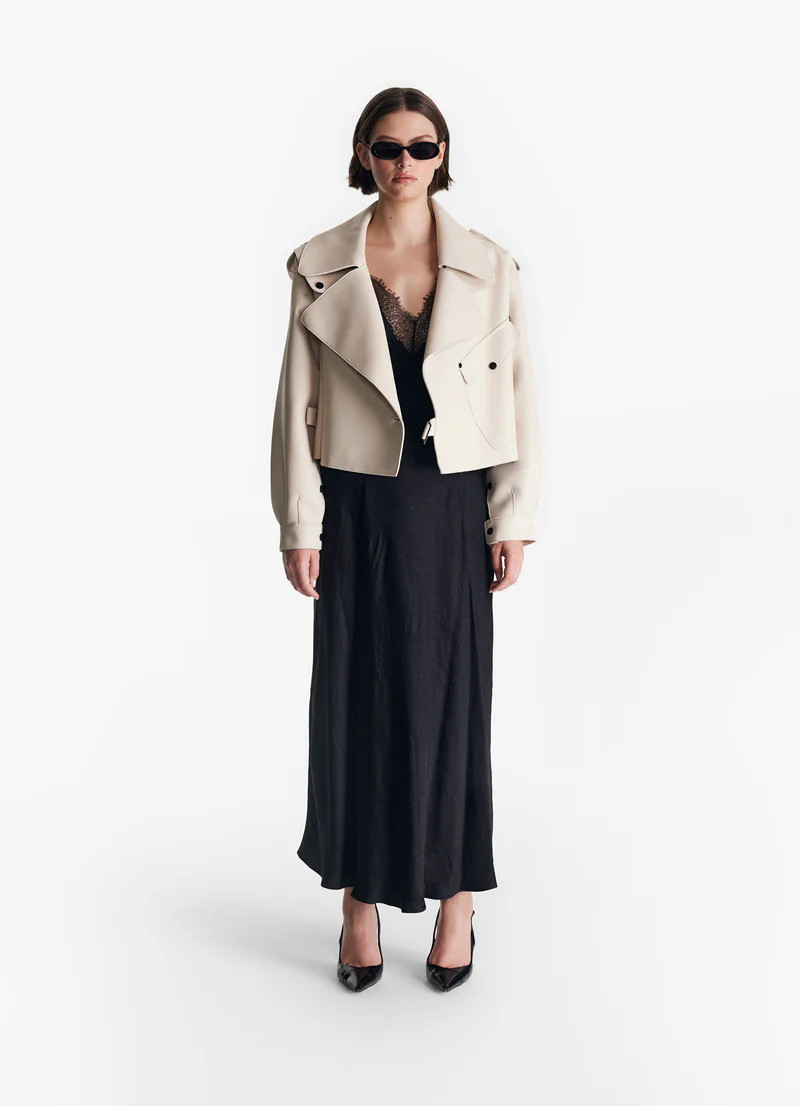 Classic Off-White Oversized Leather Jacket | DE SAVARY LONDON