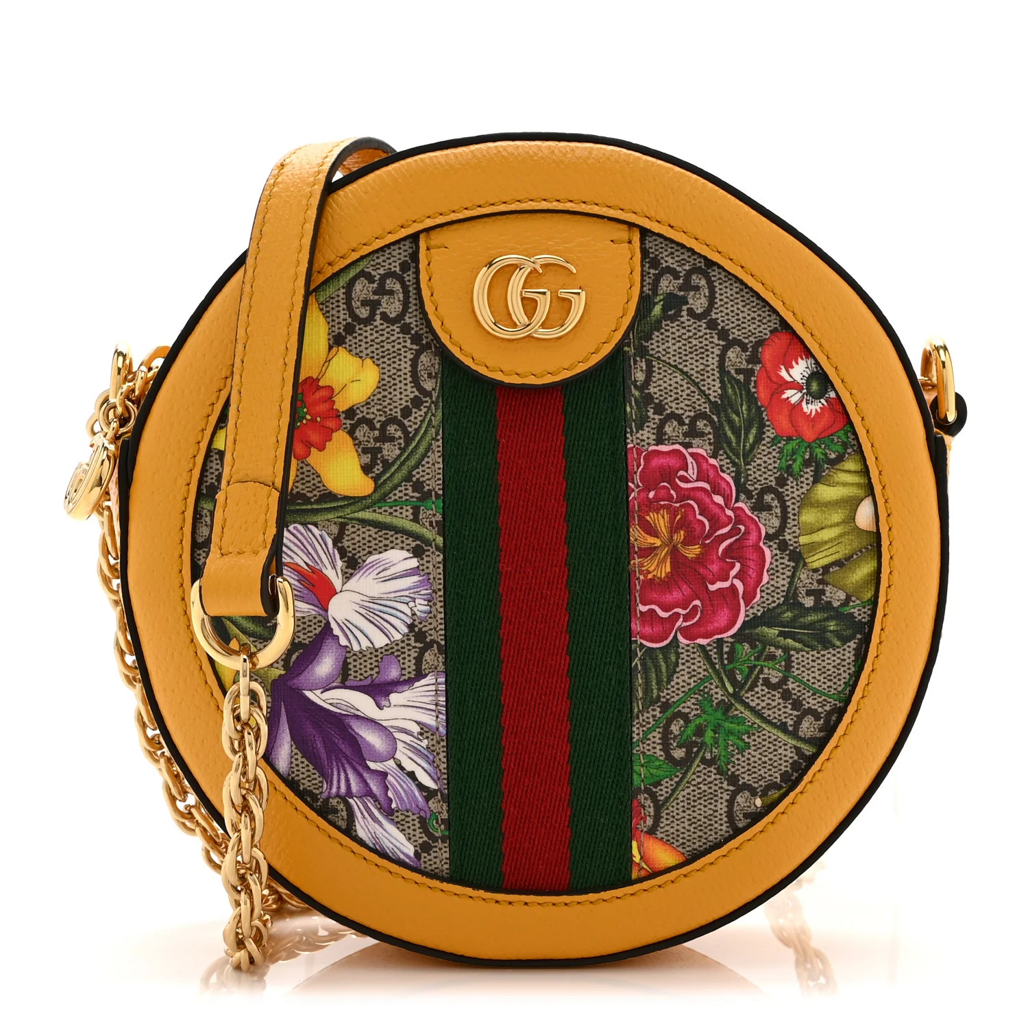 Gucci GG Supreme Monogram Flora Web Mini Ophidia Round Shoulder Bag Beige Multicolor Crop 1944109 | FASHIONPHILE (US)