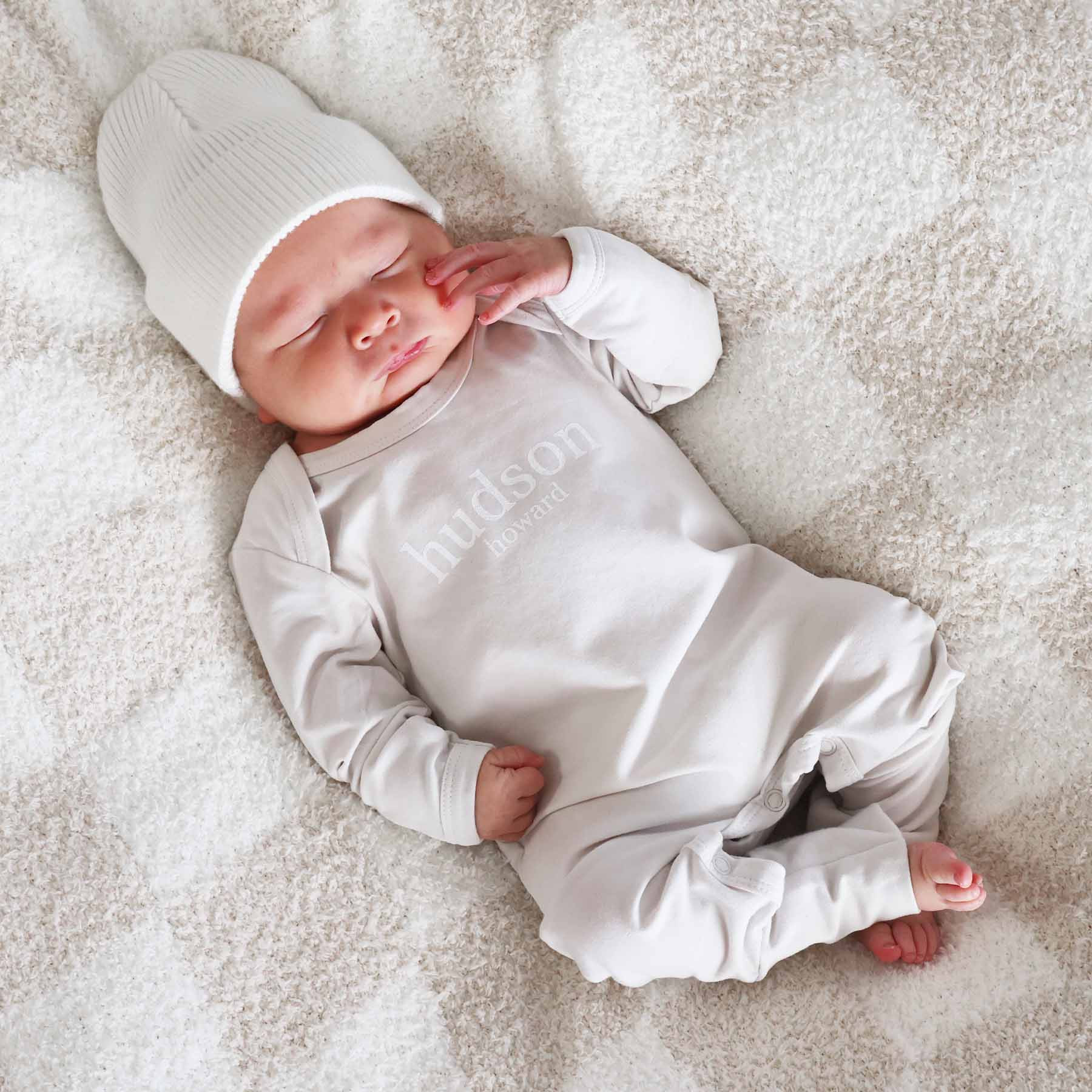 Personalized Full Length Snap Romper | Light Sand | Caden Lane