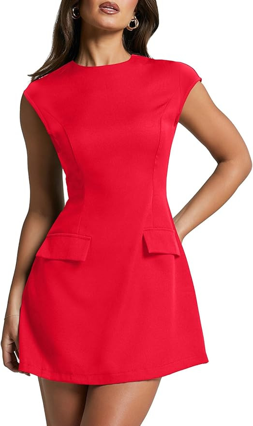 oten Women's Sexy Cap Sleeve Mock Neck Mini Dress A-Line Flare Club Night Out Party Short Dresses | Amazon (US)
