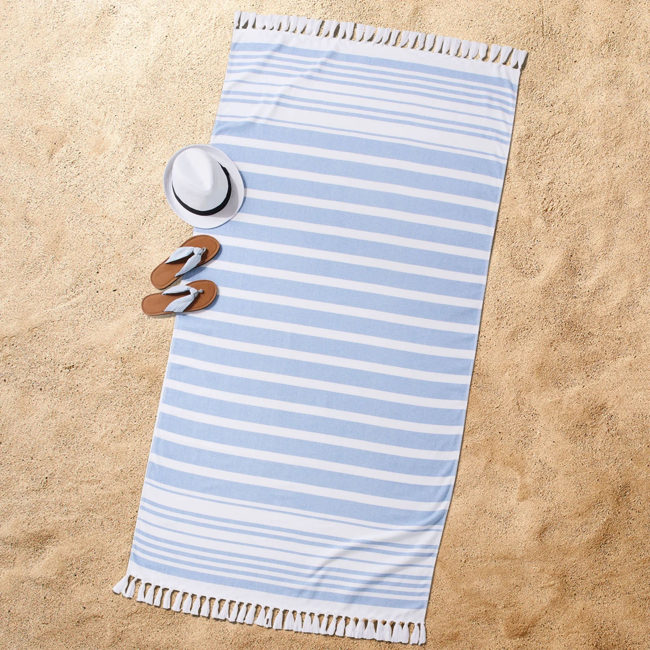 Better Homes & Gardens Oversized Flatwoven Cotton Blend Blue Striped Beach Towel, 38" X 72" - Wal... | Walmart (US)