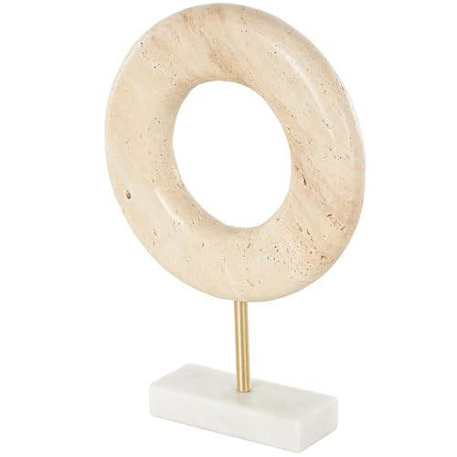 Deco 79 Marble Geometric Decorative Sculpture Textured Ring Home Decor Statue with White Base and Gold Stand, Accent Figurine 8" x 2" x 12", Cream | Amazon (US)