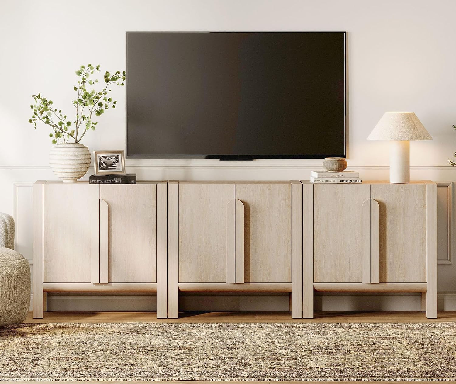 WAMPAT Modern TV Stand for TVs Up to 100", Wood TV Console, Beige | Amazon (US)
