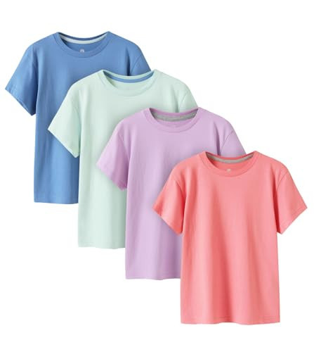 LAPASA Kids T-Shirts Short Sleeve (4 Pack) 100% Cotton Plain Top Tees Boy & Girl Crew Neck Unisex Toddler Children Multicolor Tie Dye Summer K01 5-6Y Pink+Light Purple+Sky Blue+Light Green | Amazon (US)