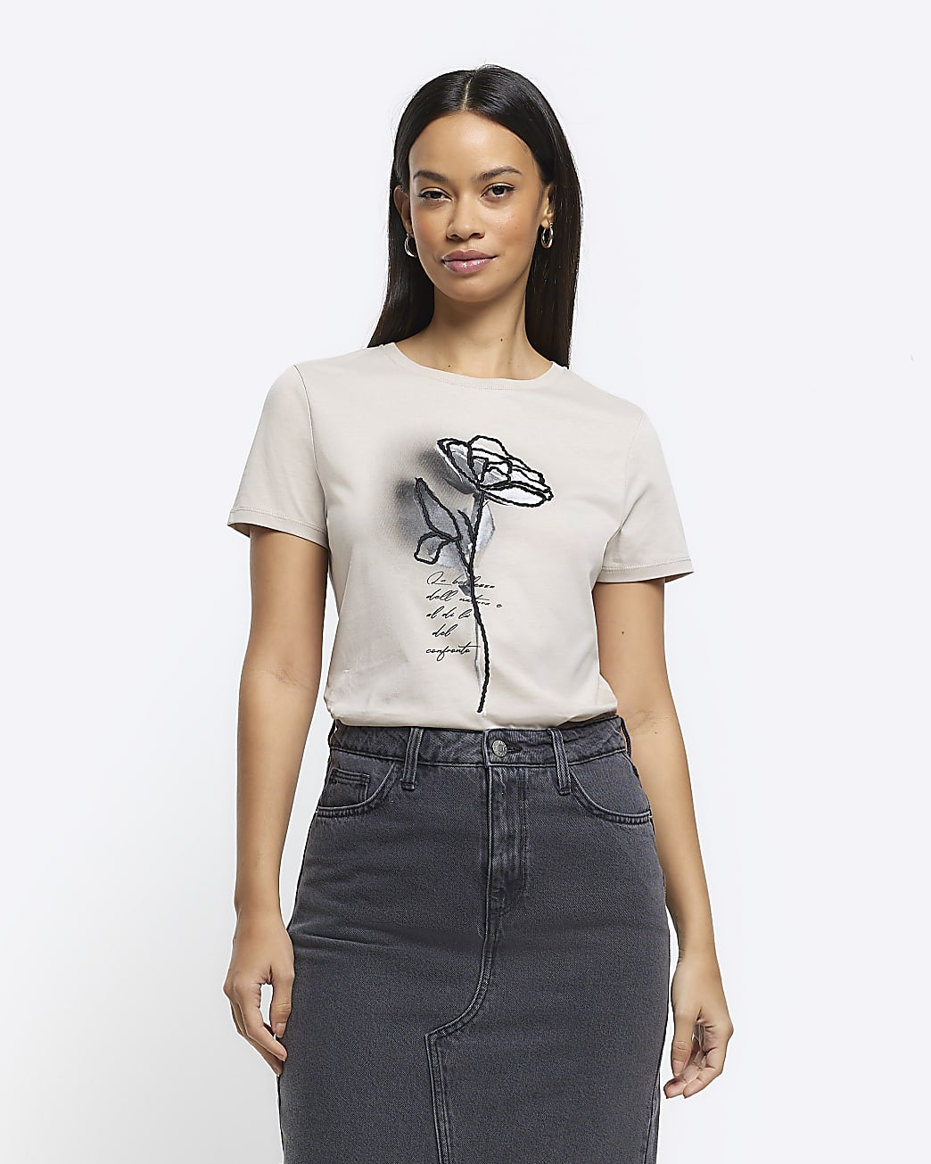 Beige embroidered floral t-shirt | River Island (UK & IE)