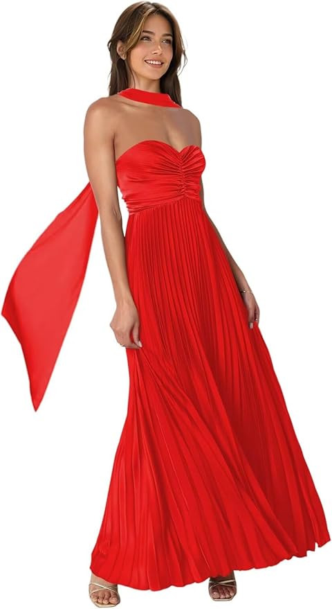 Chiffon Strapless Bridesmaid Dresses with Scarf Long Aline Formal Dress PU296 | Amazon (US)