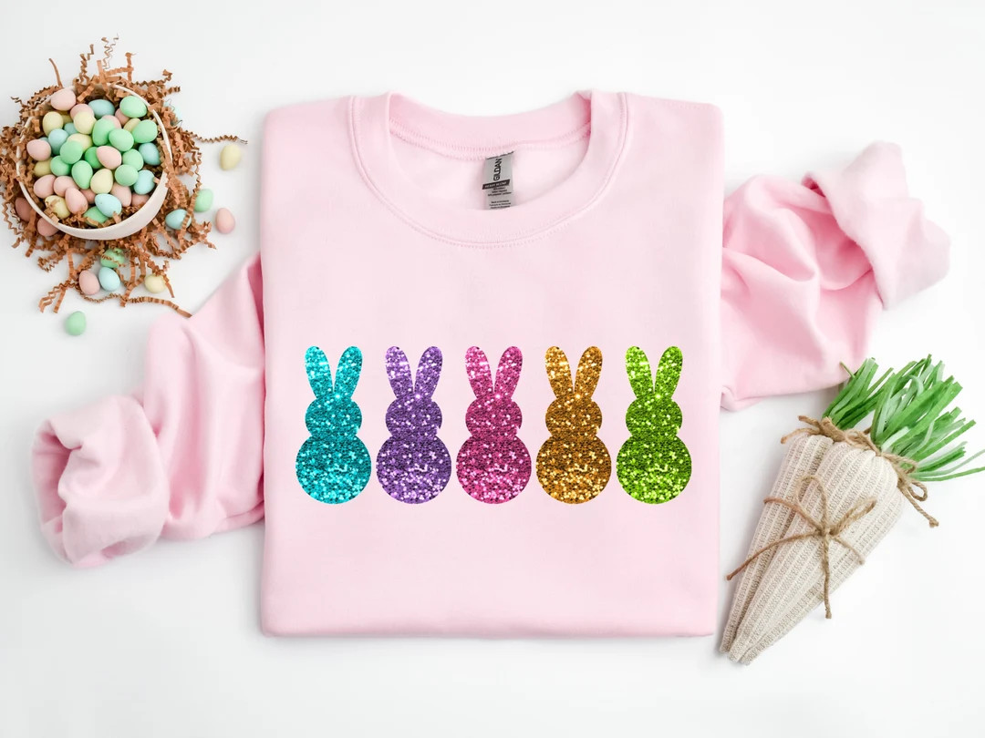 Easter Bunny Peeps Sweatshirt, Easter Faux Sequins Shirt, Faux Sequins Shirt, Easter Gift, Kids E... | Etsy (US)