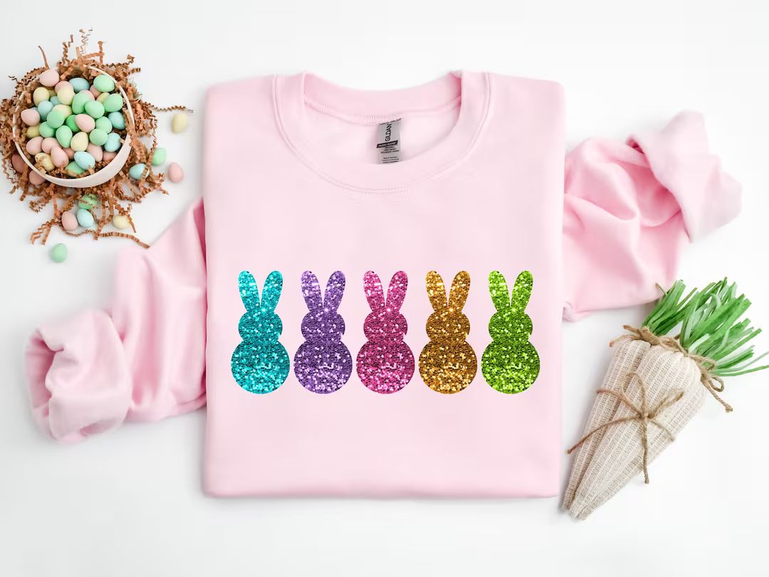 Easter Bunny Peeps Sweatshirt, Easter Sequins Shirt, Faux Sequins Shirt, Cute Easter Gift, Kids E... | Etsy (US)