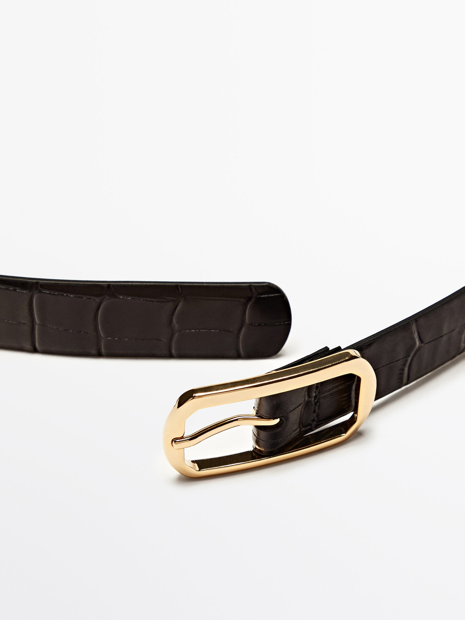 Ledergürtel mit Krokoprägung und achteckiger Schließe | Massimo Dutti DE