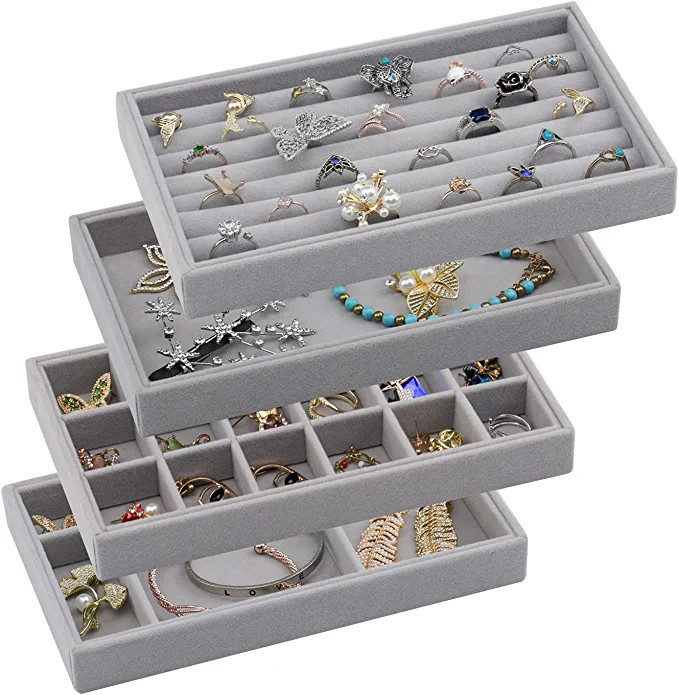 Tasybox Velvet Jewelry Trays Organizer for Drawers, Small Stackable Jewelry Display Tray for Ring... | Amazon (US)
