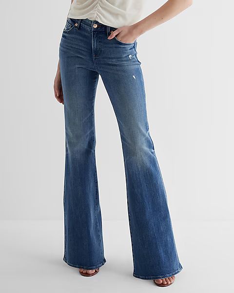 Mid Rise Medium Wash Flexx 70s Flare Jeans | Express