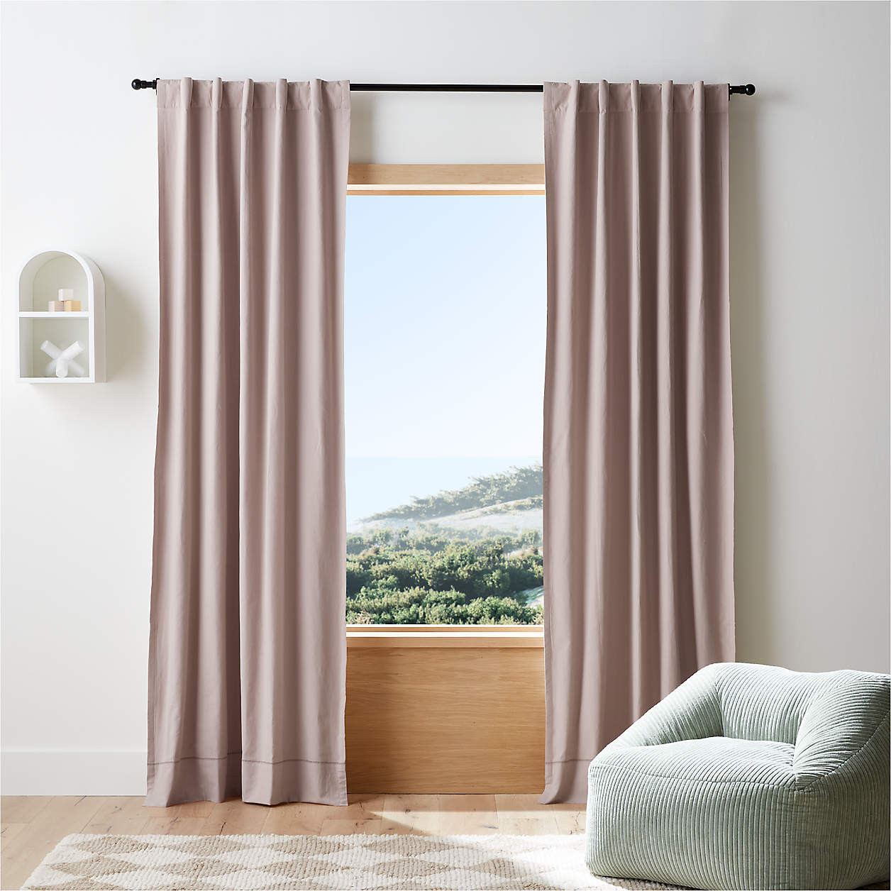 Rosy Lilac Embroidered Stitch Organic Cotton Blackout Curtain Panel 44"x84" + Reviews | Crate & K... | Crate & Barrel