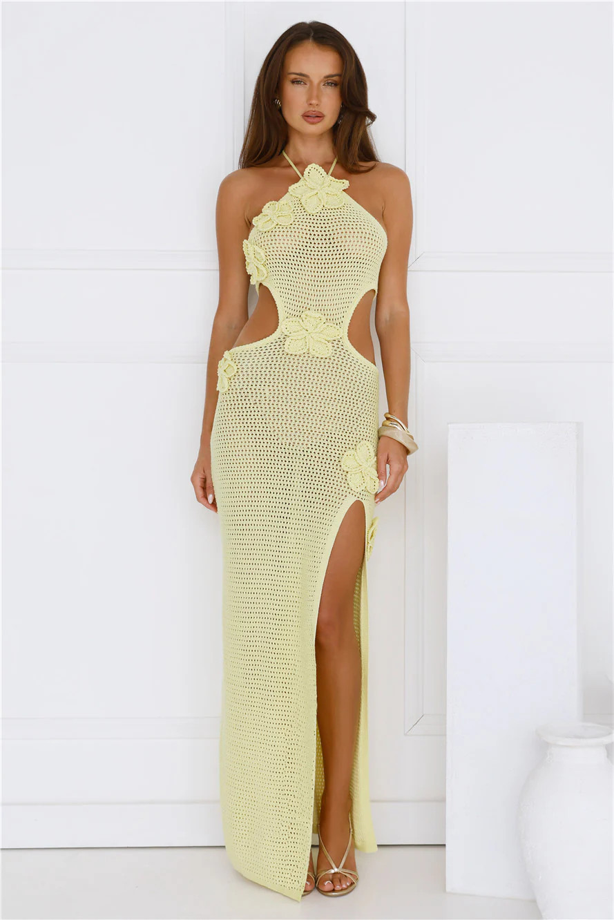 Monaco Sun Knit Halter Maxi Dress Yellow | Hello Molly (AU)