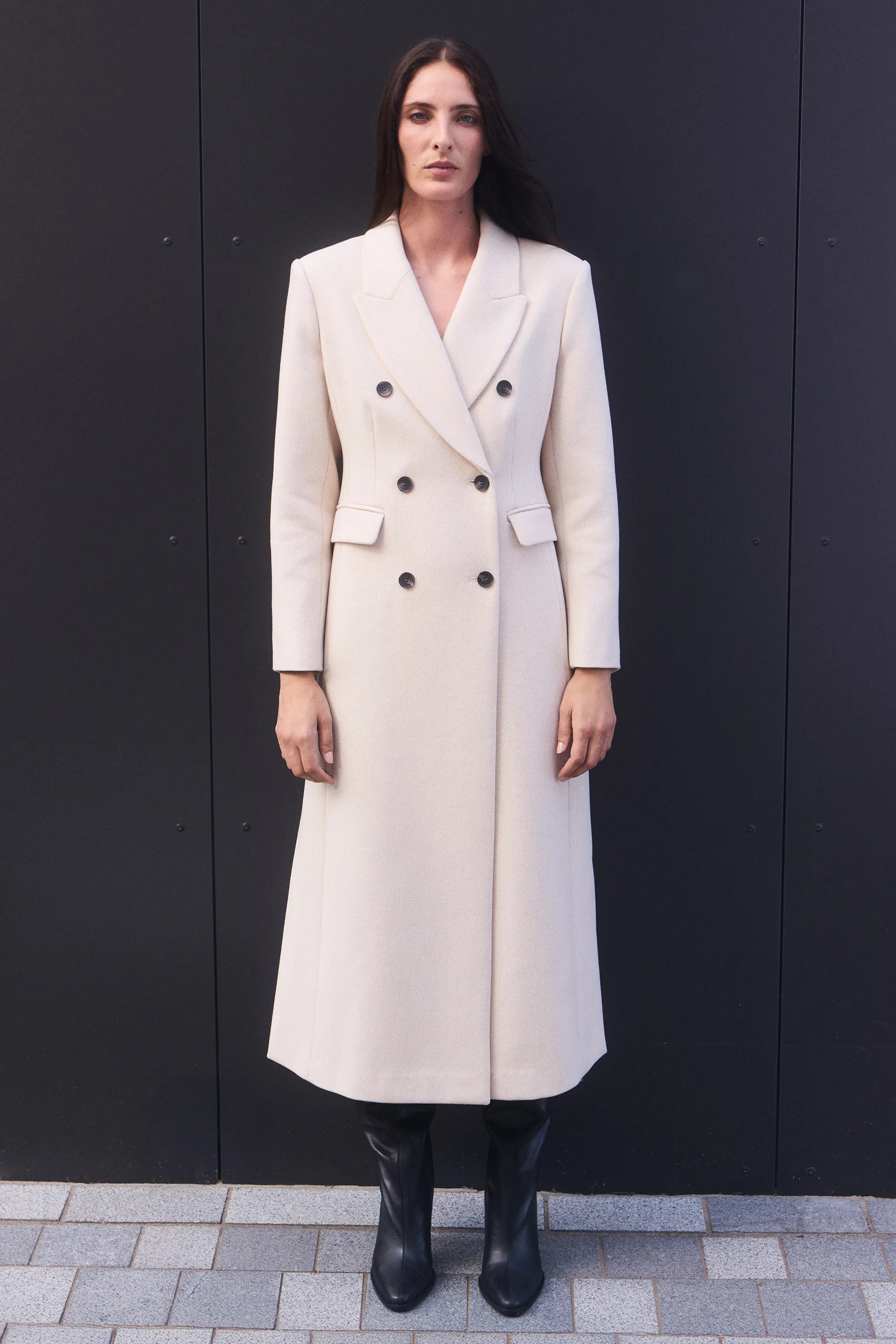 Stripe Wool Double Breasted Tailored Maxi Coat | Karen Millen UK + IE + DE + NL