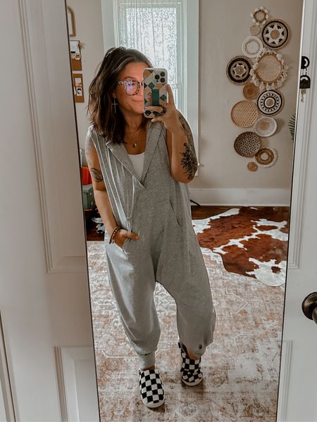 Cozy stay at home comfy cozy outfit idea. Wearing small in oversized jumpsuit. Checkered print slippers and vans run TTS. Tank top wearing med. 

#LTKStyleTip