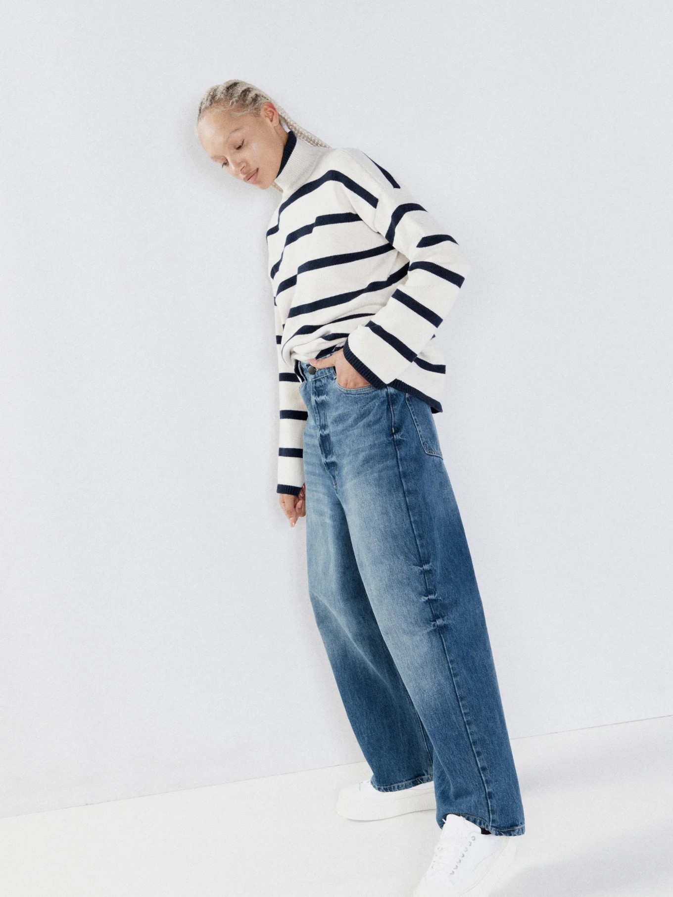 Chunky organic blend striped roll-neck jumper | Raey | Matches (UK)