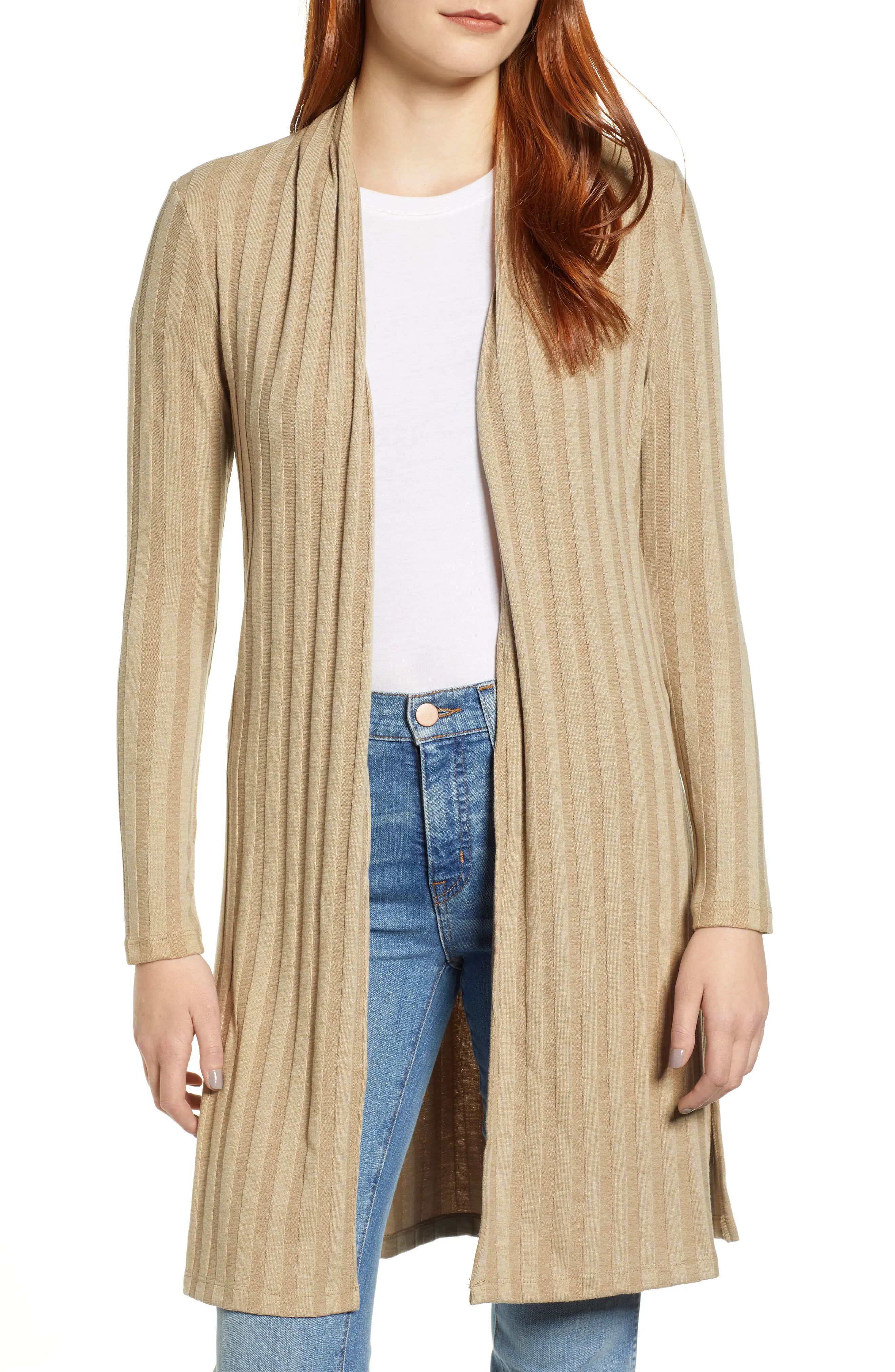 Women's Bobeau Rib Knit Duster, Size Small - Beige | Nordstrom