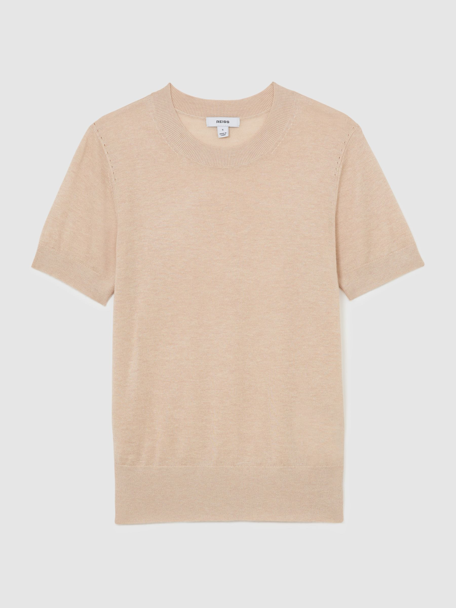 Reiss Short-Sleeve Knitted Top with Linen in Neutral | REISS | Reiss US