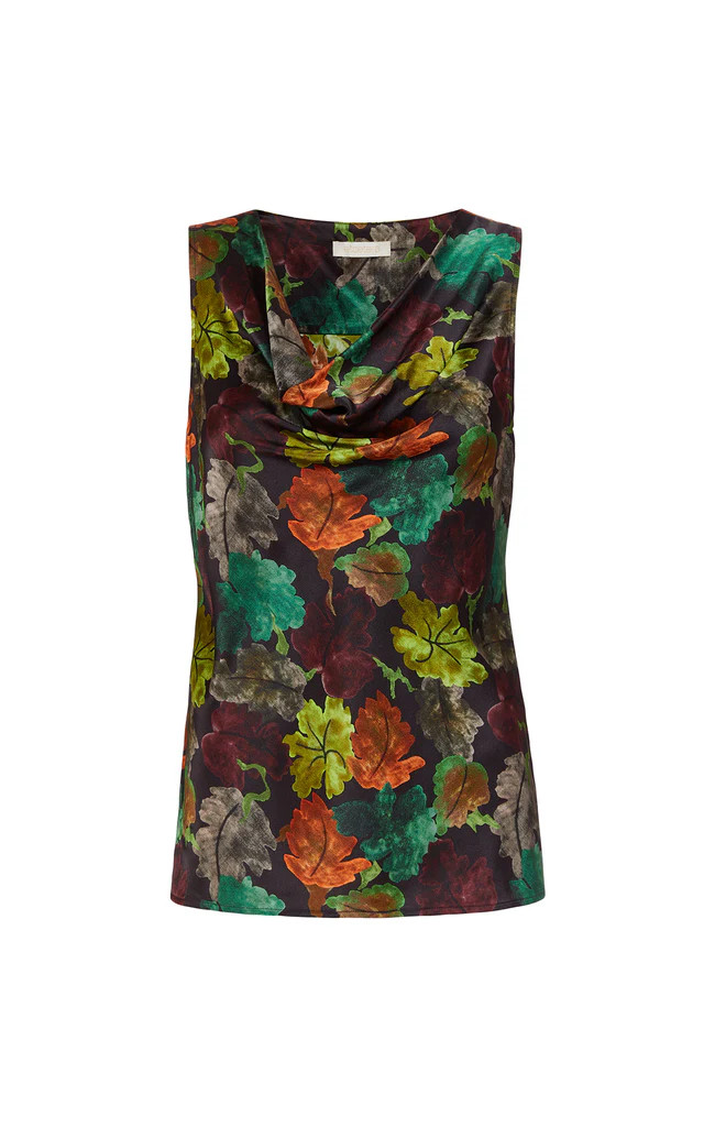 Leaf-Printed Stretch Silk Satin Charmeuse Blouse | Etcetera