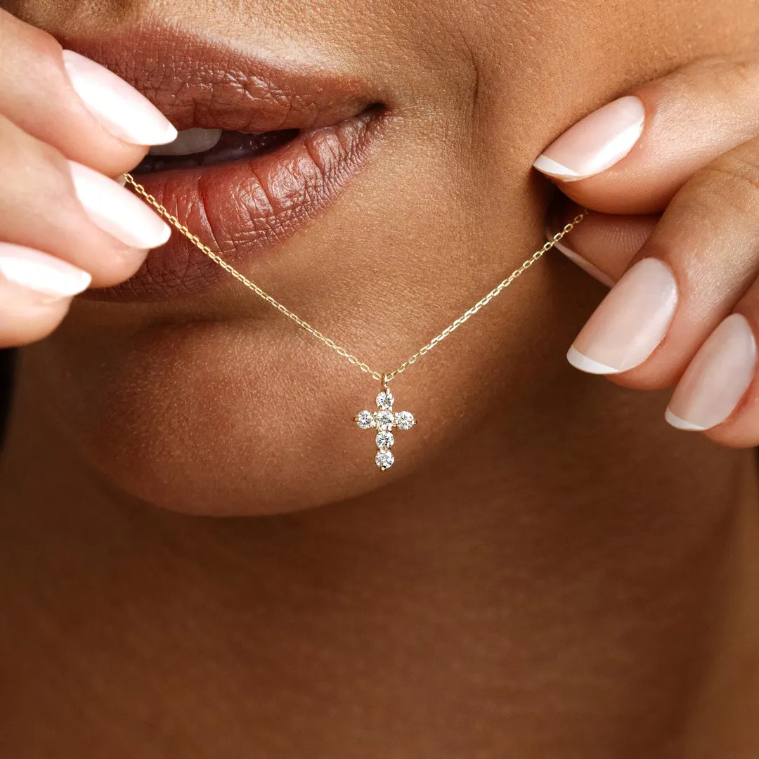 0.24ctw Natural Diamonds 14k Solid Gold Cross Necklace for Women | Tiny Religious Jewelry - Etsy | Etsy (Global)