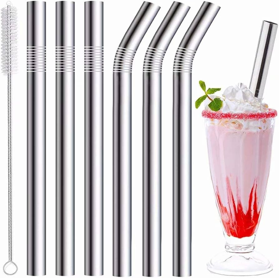 Vinaco Stainless Steel Smoothie Straws, 0.4'' Extra Wide Reusable Metal Drinking Straws for Milks... | Amazon (US)