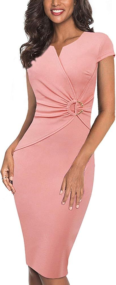 VFSHOW Womens Elegant V Neck Ruched Work Office Business Bodycon Sheath Dress | Amazon (US)