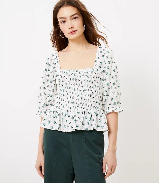 Floral Smocked Peplum Blouse | LOFT | LOFT