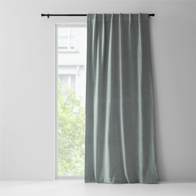 Mist Blue Cotton Velvet Blend Window Curtain Panel with Lining 48"x84" | Crate & Barrel | Crate & Barrel