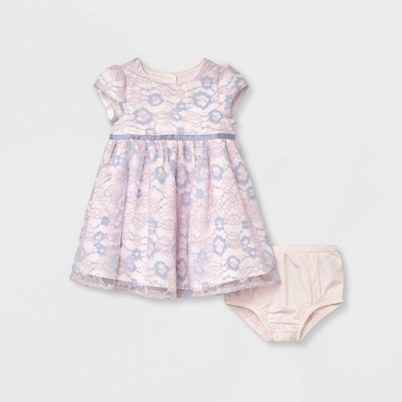 Mia & Mimi Baby Girls' Lace with Cap Sleeve Dress - Pink | Target
