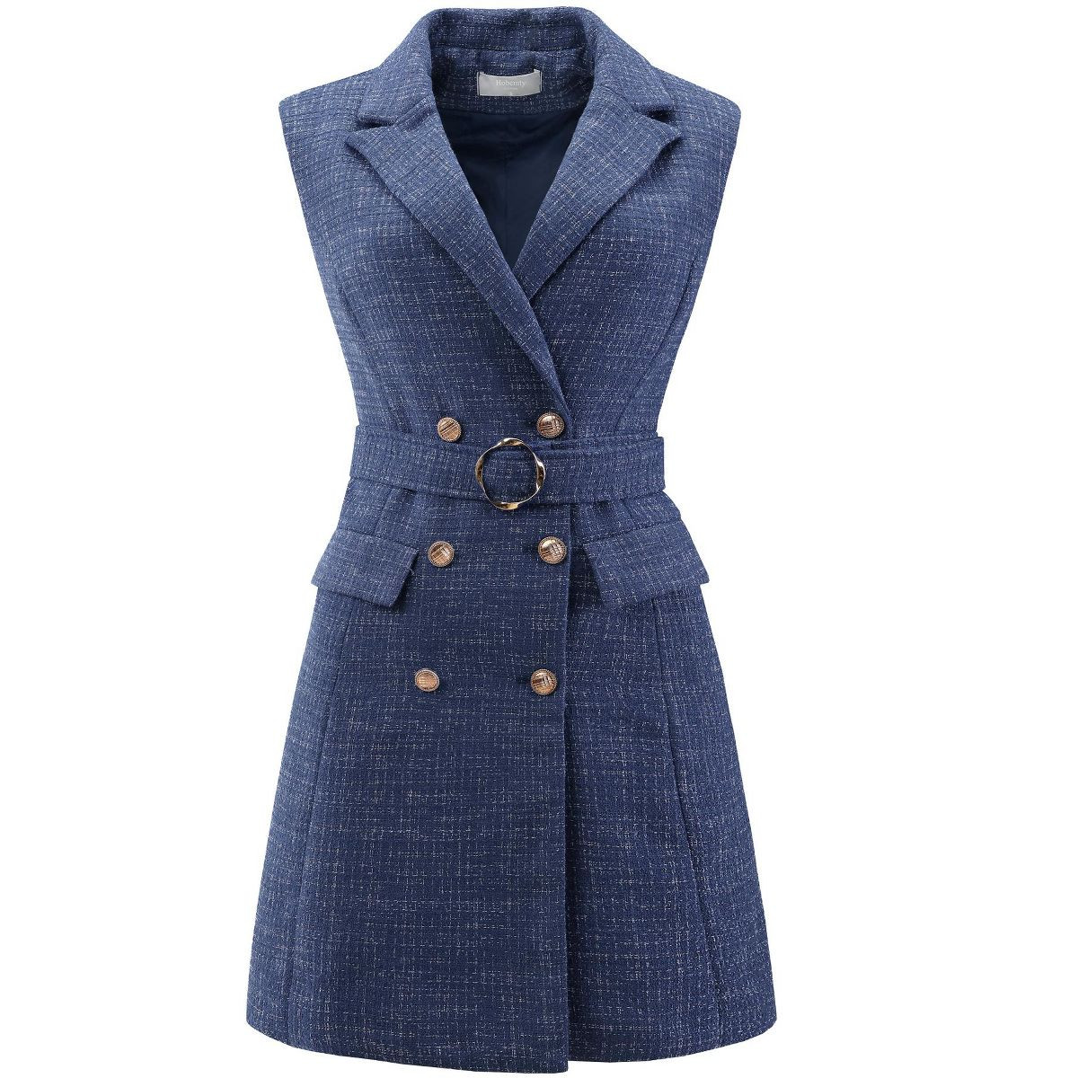 INSPIRE CHIC Women's Sleeveless Tweed Collared Belted Button Down Work Blazer Dress | Target