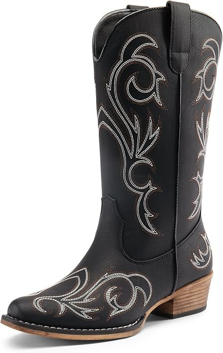 DREAM PAIRS Women's Cowboy Boots Mid Calf Cowgirl Boots Square Toe Chunky Heel Embroidery Stitche... | Amazon (US)