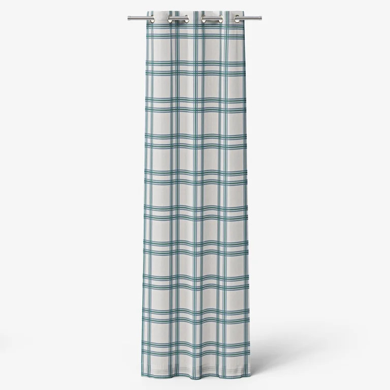 Mainstays Kids White and Blue Plaid Check Light Filtering Grommet Single Curtain Panel, 38" W x 8... | Walmart (US)