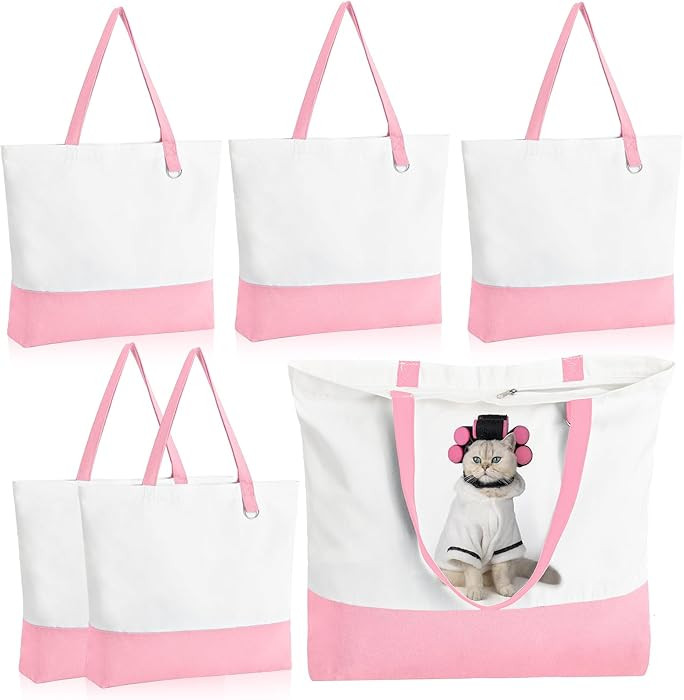 6 Pack Canvas Tote Bags with Zipper, Blank Reusable Grocery Bags, Widened Washable Bag with Inner... | Amazon (US)