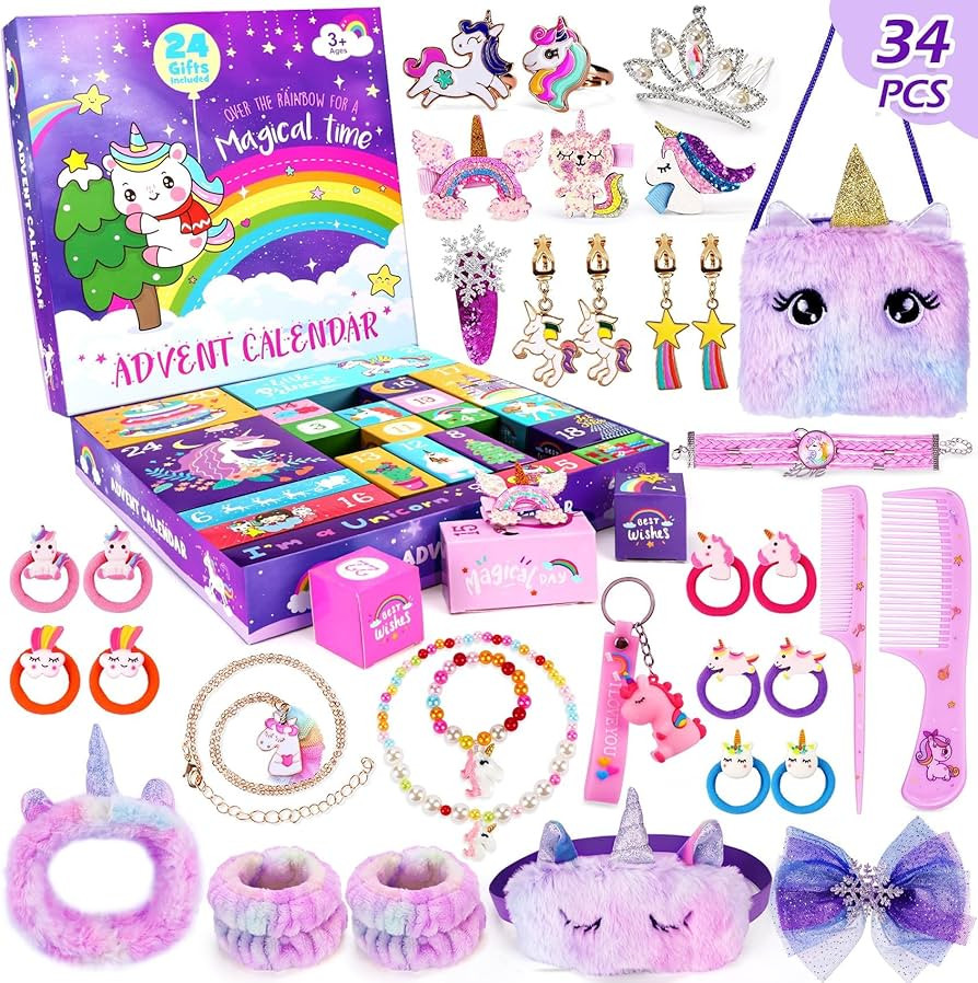 Advent Calendar 2024 Girls 24 Days Christmas Countdown Calendar Kids Unicorn Hair Accessories Sur... | Amazon (US)