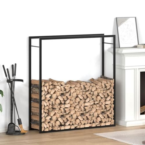 EDNRSOG Matt Black Firewood Rack 43.3"x11"x45.7" Steel Log Holder for Fireplace Storage, Durable Powder Coated Steel Indoor Outdoor Wood Stacking Rack with Wall Mount Bracket | Amazon (US)