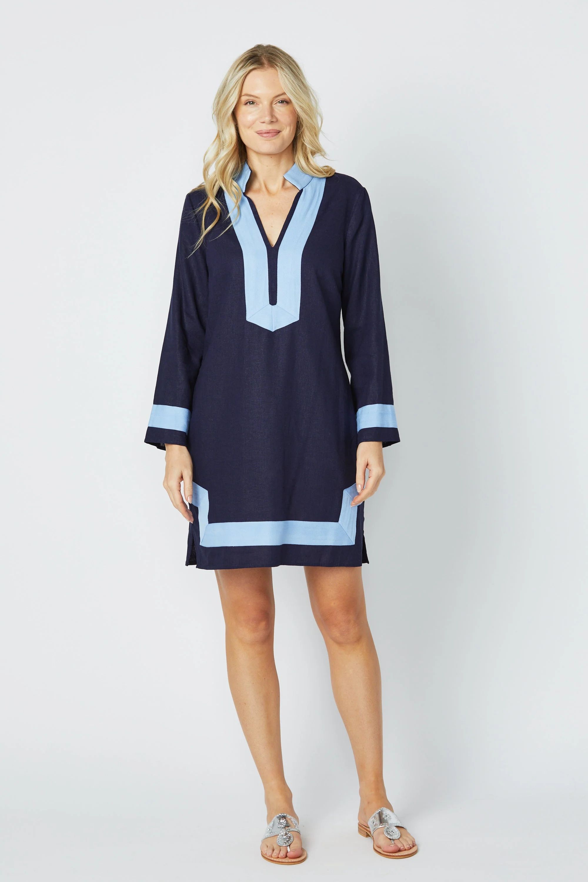 Navy Long Sleeve Classic Tunic with Placid Grosgrain Trim | Sail to Sable