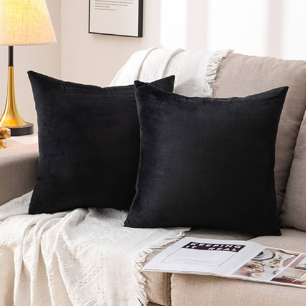 Set of 2 Throw Pillow Covers 22x22, Black Throw Pillow Covers, Decorative Velvet Pillow Covers, S... | Amazon (US)