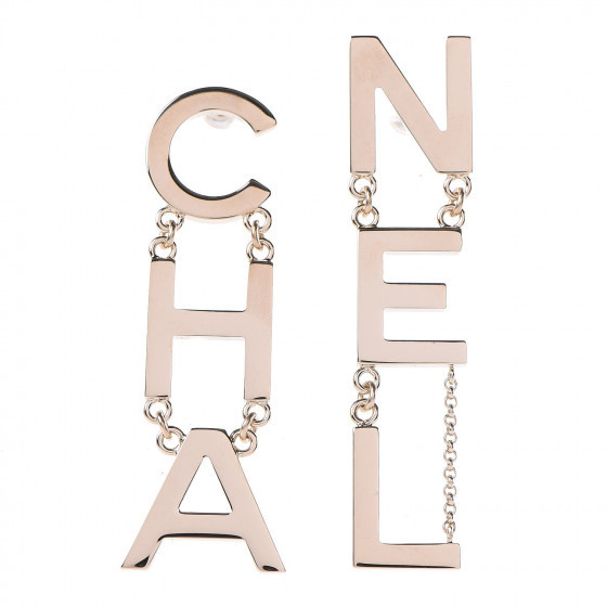 Metal Cha-Nel Logo Drop Earrings Gold | Fashionphile