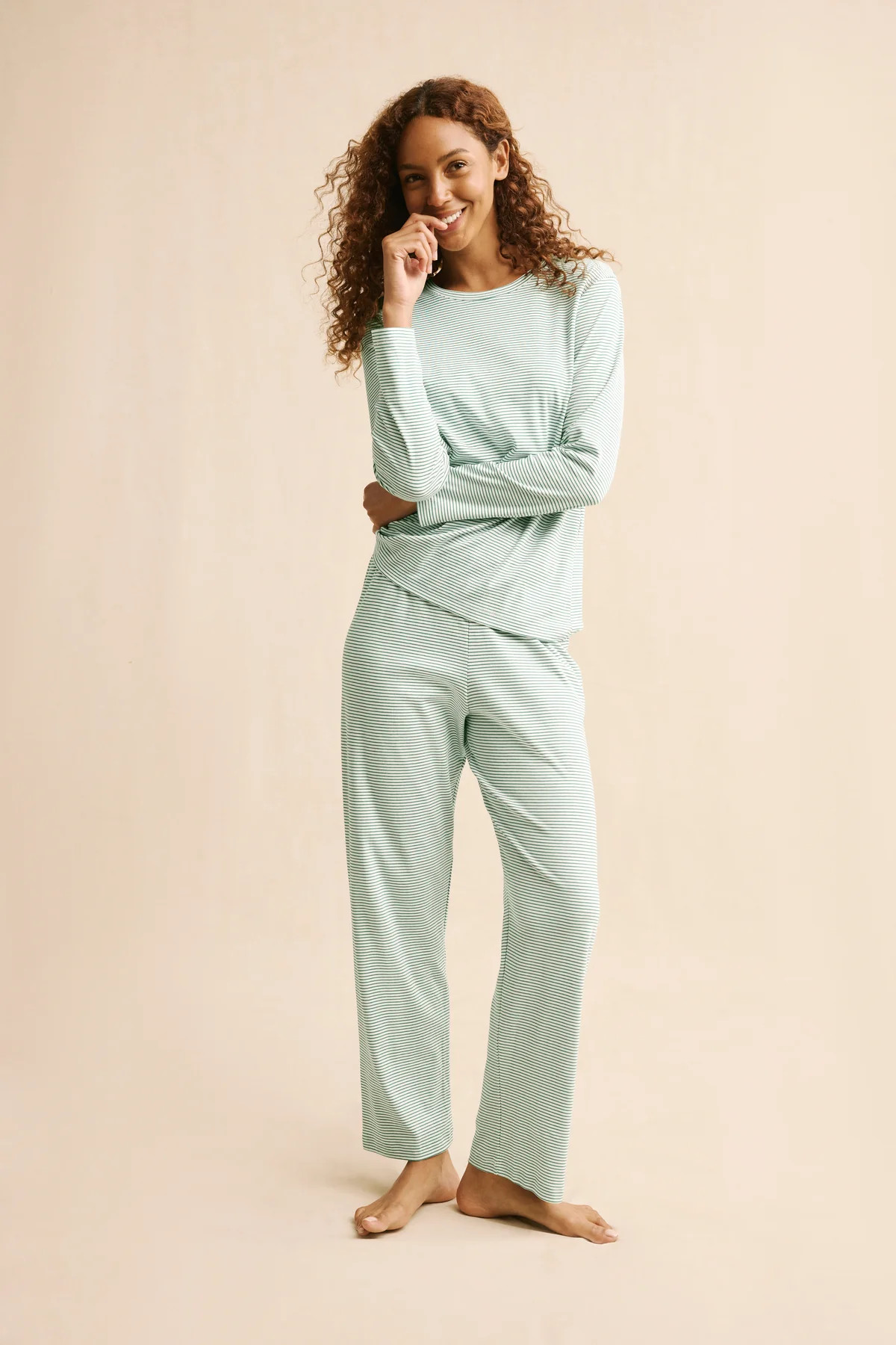 Pima Crew Long-Long Set in Classic Green | Lake Pajamas