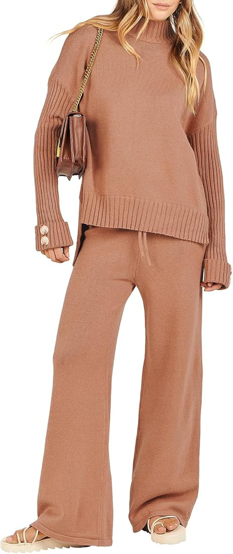 ANRABESS Women's Two Piece Outfits Sweater Sets Long Sleeve Knit Pullover and Wide Leg Pants Loun... | Amazon (US)