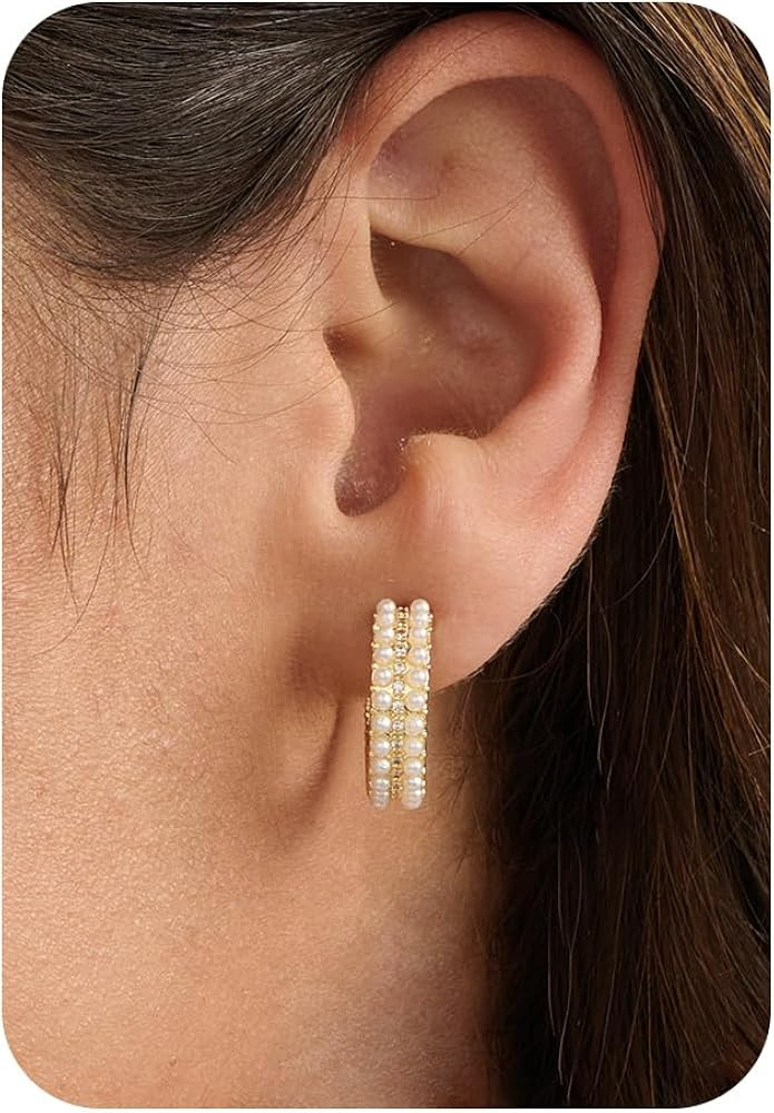 Hoop Earrings for Women-14K Gold Plated Leaf Twist Pearl Dot Boho Huggie Earrings for Women Gifts | Amazon (US)