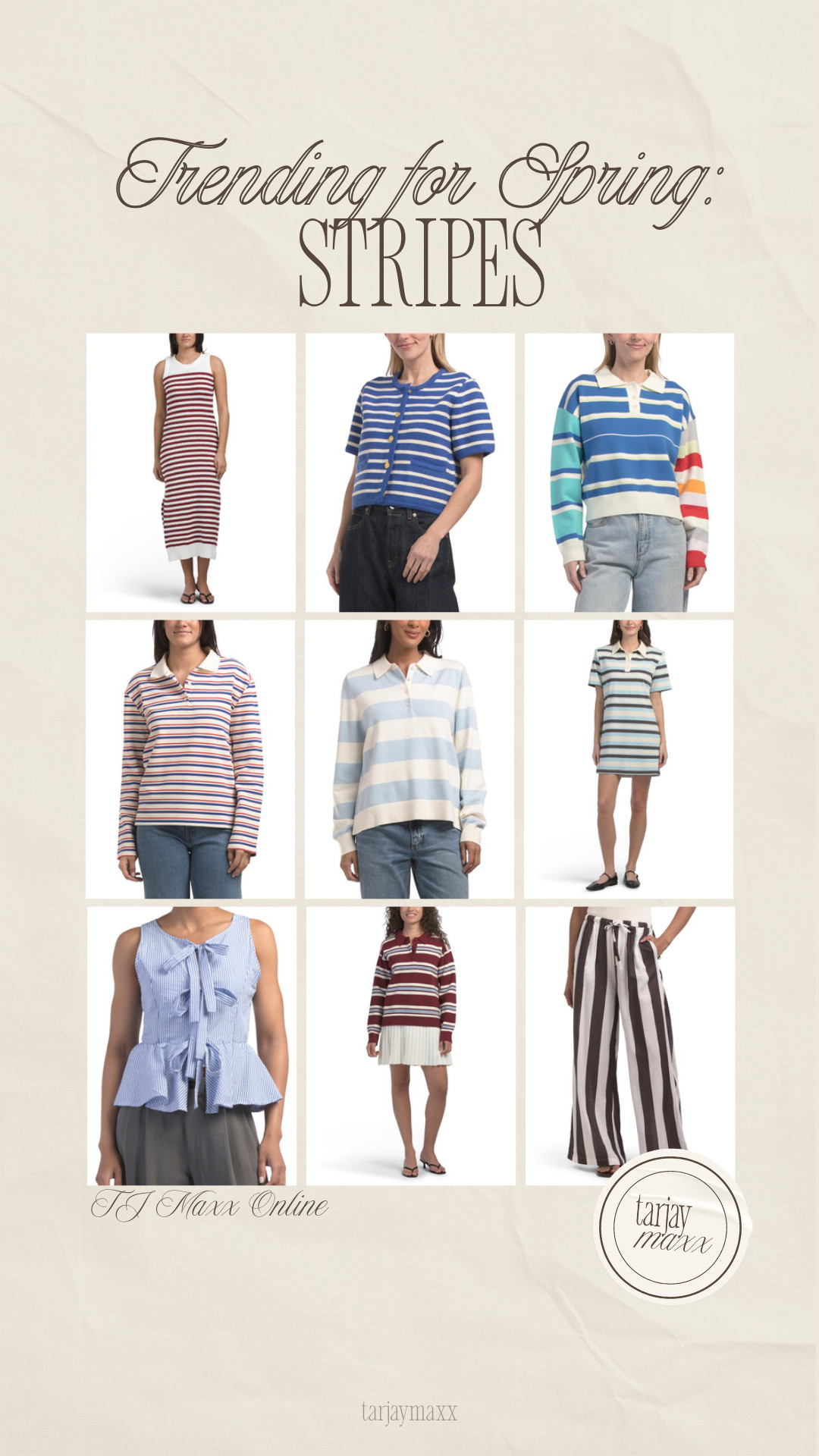 Stripes are so trendy for spring and TJ Maxx has so many cute options online right now. I rounded up some striped dresses, tops, and pants!
spring outfits 2026, easter outfits women, spring dresses, date night outfits, vacation outfits beach, work outfits, plus size fashion, striped outfits, striped dress, striped sweater, striped pants, spring fashion trends, tj maxx finds, tj maxx fashion finds, tj maxx online finds 

 #LTKgrwm #LTKootd #LTKWorkwear
