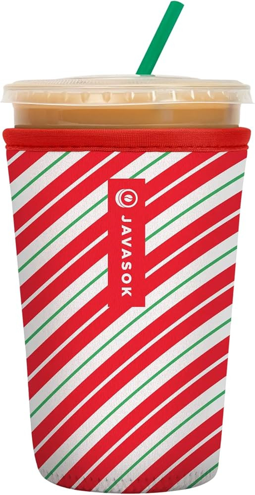 Sok It JavaSok Iced Coffee & Cold Soda Insulated Neoprene Cup Sleeve (Candy Cane Stripes, Medium:... | Amazon (US)