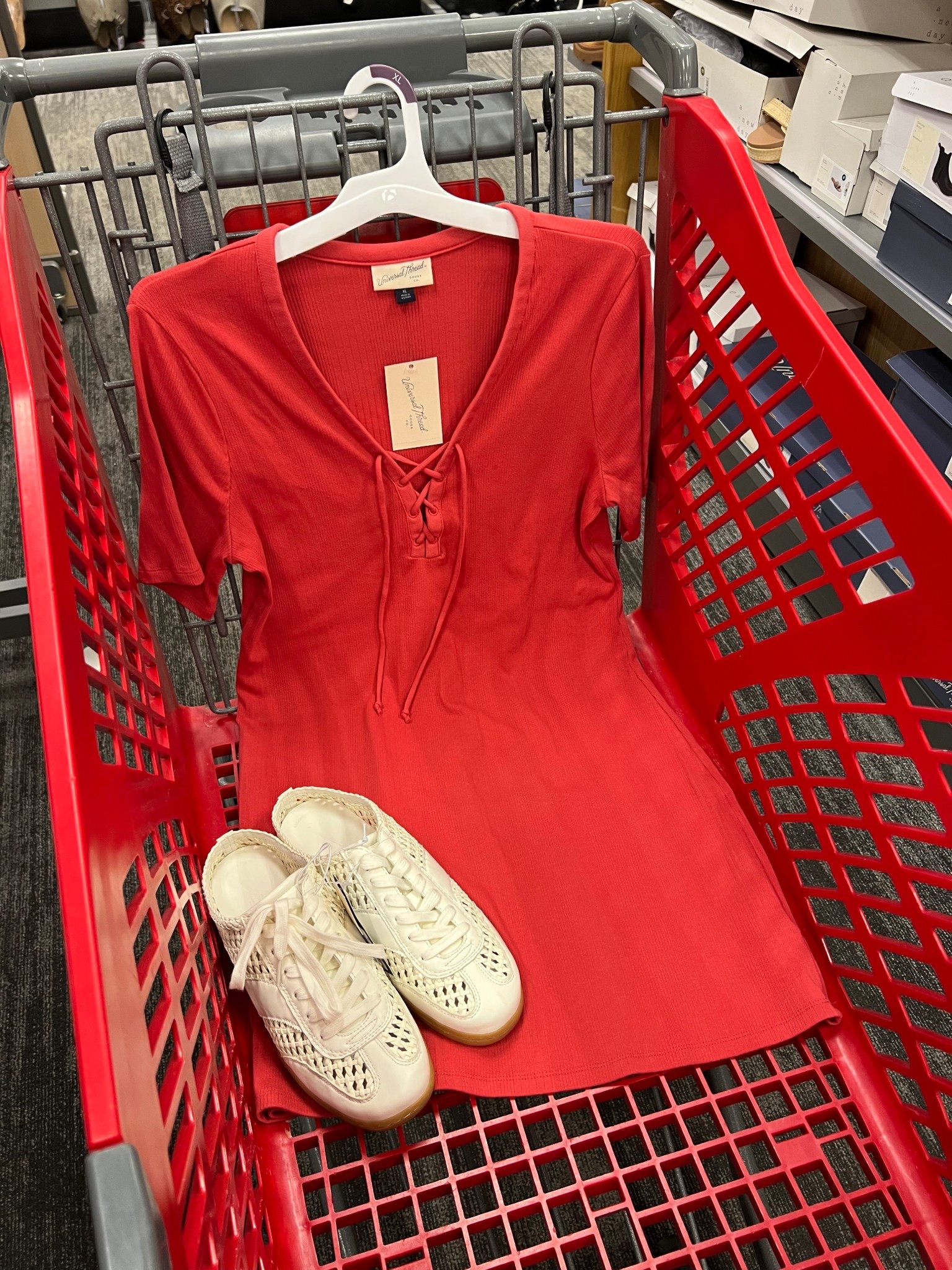 Target mini dress and backless sneakers, dress also comes in blue! #targetstyle 