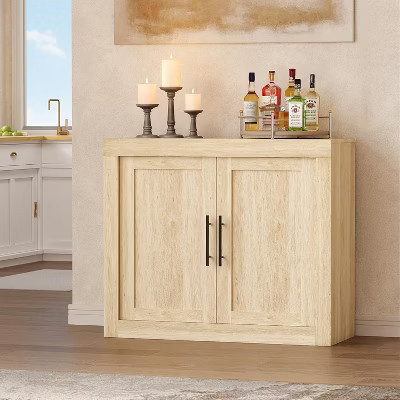35.4 Inch Mid Century Modern Sideboard with 2 Wooden Doors - Wood Coffee Bar, Media Console and Credenza for Living Room, Kitchen or Hallway | Target