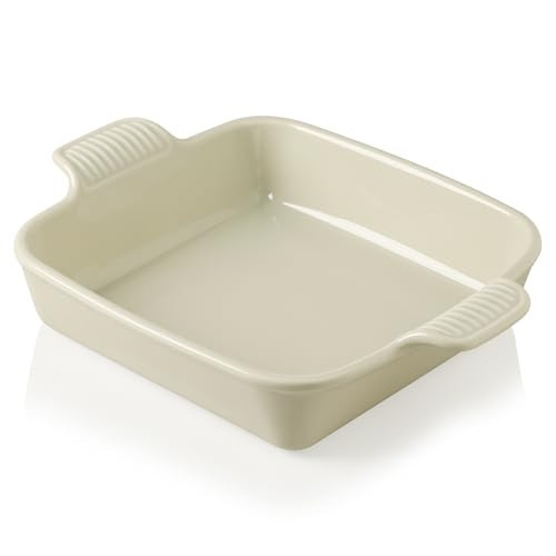 Sweejar Ceramic Baking Dish, 9 x 9 Cake Baking Pan for Brownie, Porcelain Square Bakeware with Double Handle for Casserole, Lasagna, Family Dinner (Beige) | Amazon (US)