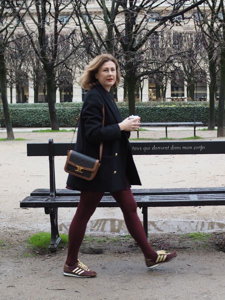 Navy coat
Burgundy tight outfit
Adidas
Paris

#LTKeurope