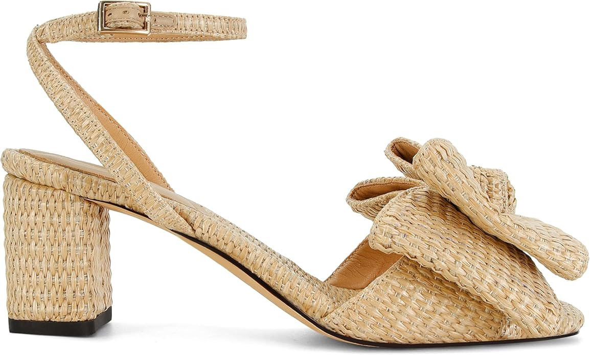 Raffia Bow Heels For Women Chunky Heeled Sandals Slingback Heels Open Square Toe Summer Comfortab... | Amazon (US)