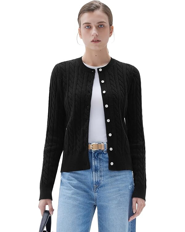 SUUKSESS Women Cable Knit Cashmere Sweaters Crew Neck Button Up Chunky Cardigan Long Sleeve Fall ... | Amazon (US)
