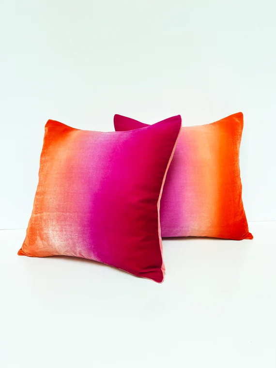 Deep Pink and Orange Velvet Pillow Cover 16 X 16 - Etsy | Etsy (US)
